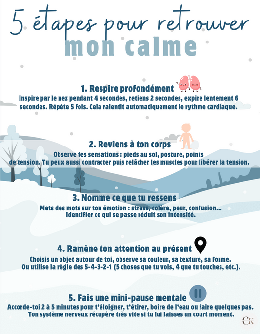 Affiche : 5 étapes pour retrouver mon calme