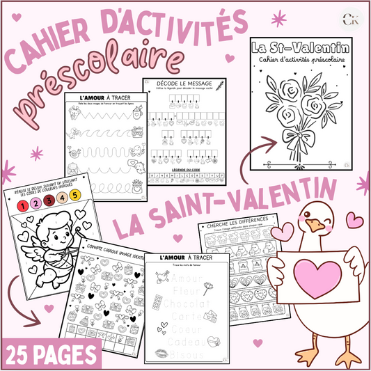 Cahier d’activités préscolaires : la Saint-Valentin
