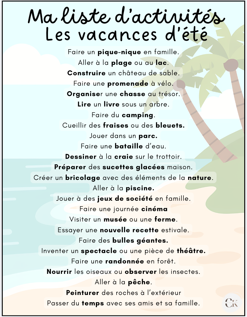 Affiche : Activités à faire pendant les vacances